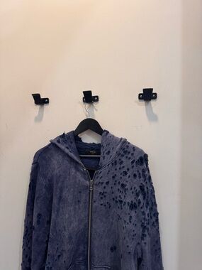 AMIRI Navy Distressed Zip-Up Hoodie